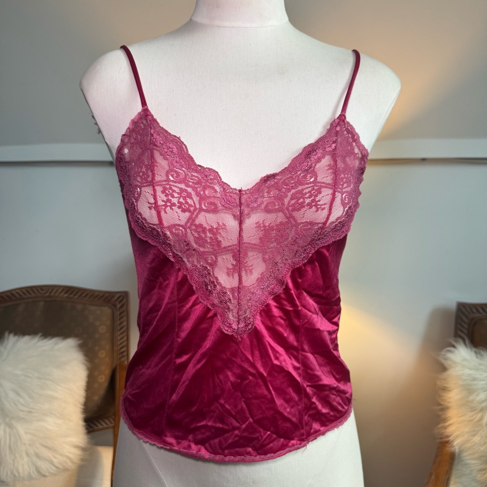 Vintage 80s Sexy Pink Lace Satin Camisole Top